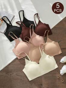 SHEIN 5pcs/Set Women Non-Wired Bras, No Wire Bra Combo Set - Multicolor - View 3