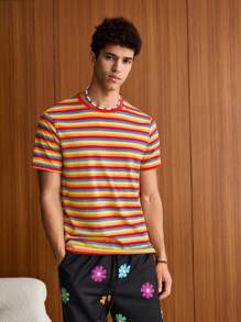 SWAVVY Men Rib-knit Colourful Striped Top - Multicolor - View 4