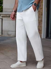 Manfinity Homme Men's Solid Color Fashion White Pants, Suitable For Summer - Beige - View 3