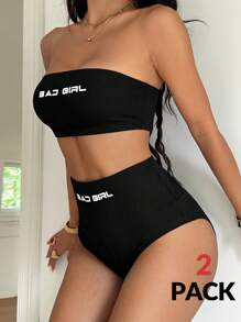 Coolane 女士夏季街头服饰黑色上学辣妹运动基本款弹力黑色修身高腰弹力毛衣黑色短裤 2 件套/两件套，狂野装扮 - 黑色 - 查看 3