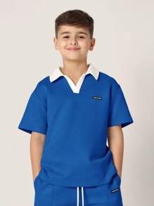 SUMWON 夏季运动休闲套装短款Polo衫，周末休闲穿着，青少年男童田径网球服