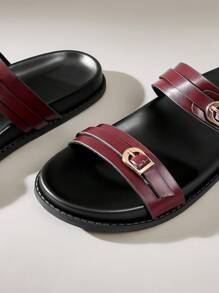 Solecia Women's Fashion Burgundy Thick-Sole Beach Birkenstyle Flat Sandals - Burgundy - View 3