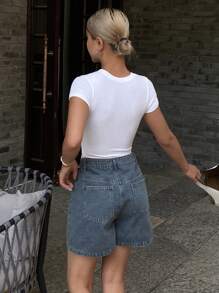 Livesso Nouveaux shorts en jean décontractés et amples pour femmes