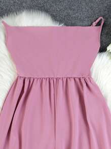 Mono de tirantes rosa para mujer, naranja elegante casual - Rosa - Ver 3