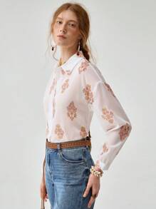 Florisole Women's Bohemian Style White Embroidered & Printed Casual Blouse For Summer Vacation