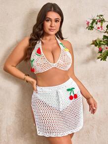 Swim Mod Plus Size Women Openwork Crochet Cover-Up Skirt For Summer Beach Vacation - White - View 8