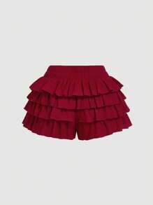SHEIN MOD 女士红色亮片装饰短裤、派对短裤 - 酒紅色 - 查看 2