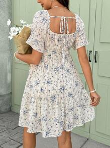 SHEIN 波西米亚风碎花连衣裙孕妇装孕妇装夏季孕妇装妈妈装孕妇友好型连衣裙，浪漫碎花连衣裙 - 白色 - 查看 3