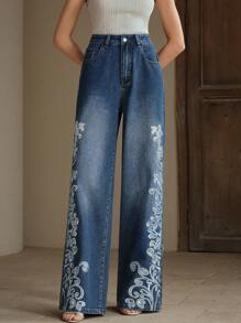 Anewsta Jeans rectos de tiro alto de mujer de moda - Azul - Ver 7