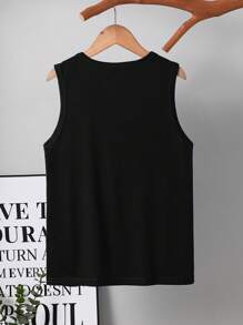 SHEIN Tween Boy Casual Vacation Style Palm Tree Pattern Sleeveless Loose Knit Tank Top, Suitable For Beach, Sports, Vacation, School - Black - View 2