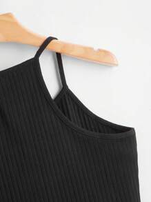 SHEIN EZwear 羅紋針織挖背吊帶上衣 - 黑色 - 查看 3