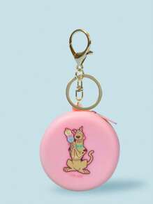 SCOOBY-DOO X SHEIN Cute Dog Print Coin Purse Keychain, Student Wallet, Backpack Key Pouch - Pink - View 1