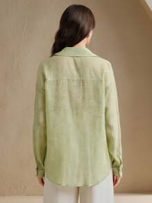 Anewsta Women's Floral Print Chiffon Studded Elegant Classic Loose Blouse, Old Money, Modest, Spring - Green - View 7