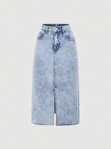 SHEIN Girlism Teen Girls Fashionable Denim Mini Skirt, Suitable For Summer