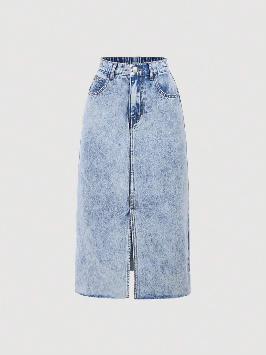 SHEIN Girlism Teen Girls Fashionable Denim Mini Skirt, Suitable For Summer