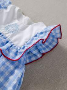 PrepCrw 女婴海军蓝度假风格子无袖连衣裙 - 藍白色 - 查看 5