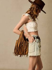 SHECARRY 休闲复古流苏装饰手提包和单肩包