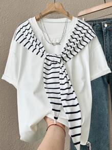 SHEIN Camiseta de verano informal con mangas tipo dolman a rayas