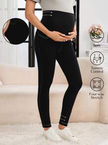 SHEIN Jeans ajustados para maternidad con bolsillos inclinados y cintura ajustable
