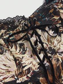 ROMWE Hauts ajustés de grande taille pour femmes avec design de cravate à fleurs vintage