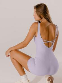 Aralina Mameluco de licra ajustada color rosa pastel para uso deportivo/casual