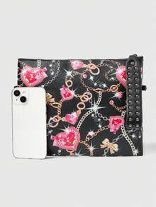 ROMWE Grunge Punk 1 buah Tas Clutch Wanita Model Rantai Kunci Berlian Hati dengan Hiasan Berlian Imitasi - MultiWarna - View 2