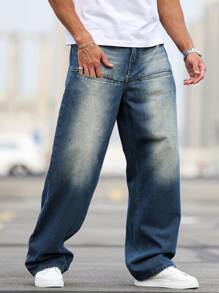 Manfinity Homme Men's Loose Fit Casual Denim Jeans, Suitable For Summer  Blue Jeans - Blue - View 3