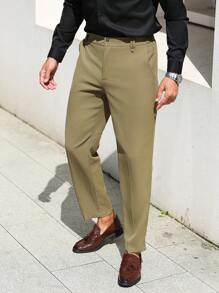 Manfinity Mode Quần âu công sở màu trơn cho nam có thắt lưng và túi - màu xanh lá - Xem 4