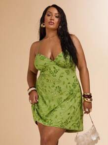 SHEIN BAE Vestito a fascia con paillettes e nodo, verde, sexy e senza schienale, da donna con taglie comode, elegante mini vestito senza schienale, adatto per spiaggia, vacanze, abito estivo