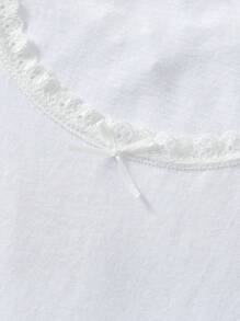 5 件套纯色少女白色蕾丝边无袖舒适休闲吊带背心内衣套装，夏季 - 白色 - 查看 3