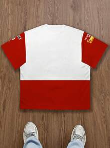 Manfinity Dauomo Camiseta de hombre con estampado de letras y parches de verano