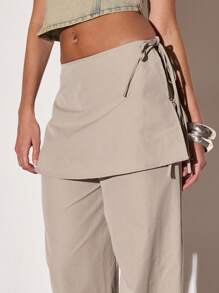 MUSERA Low Rise Layered Wide Leg Trousers With Skirt Overlay Summer Vacation Y2k Streetstyle Cool Girl Festival Holiday Graphite
