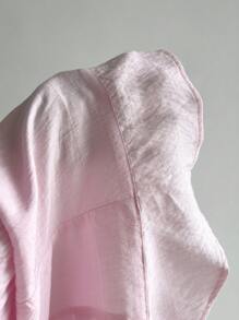 Elamini Pink Pleated Square Neck Cinched Waist Casual Elegant Women's Summer Short Sleeve Shirt