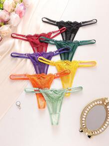 Snug Zone 7pcs/Pack Women Low Waist French Lace Thong Panties - Multicolor - View 6