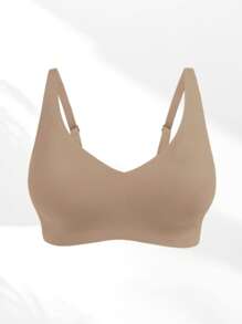 1pc Seamless Women's Wireless Comfort Bra, Solid Color - Mocha Brown - View 6