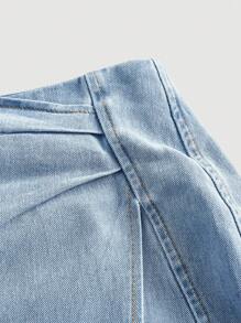 SHEIN MOD MOD Women's Pleated Asymmetric Hem Short Casual Denim Mini Skirt Summer