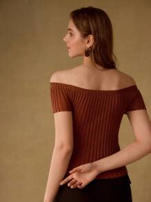 MOTF PREMIUM STRASS SLIM FIT KURZARM STRICKOBERTEIL - Kaffeebraun - Übersicht 3