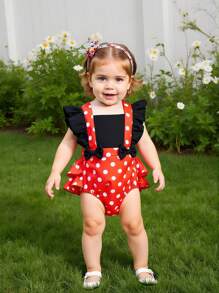 Infant/Baby GirlAdorable Polka Dot Cap Sleeve Romper, Fashionable Stylish Princess Bodysuit