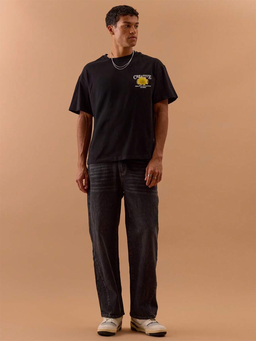 Musero Jeans rectos lavados para hombres, , verano, vacaciones - Negro - Ver 1