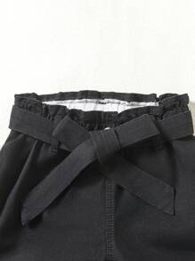 Chica Joven Jeans de cintura con volante con cinturón de pierna ancha - Negro - Ver 5