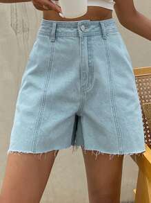 Livesso Women's Summer Casual Denim Distressed Frayed Hem Loose Shorts Denim Shorts Jorts - Blue - View 5
