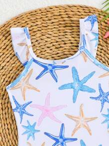 Baby Girls Beachwear 1-Piece Swimsuit, Cute Starfish Print Easy To Wear Baby Girl Onepiece Swimwear, Fashionable Elegant Leisure Swimsuit Suitable For Swimming, Vacation, Summer (Print Randomly) Baby Beach Clothes Beach Baby Clothes Baby Girl Clothes Beach Swimsuit For Baby Swimming Suits For Baby - Multicolor - View 4