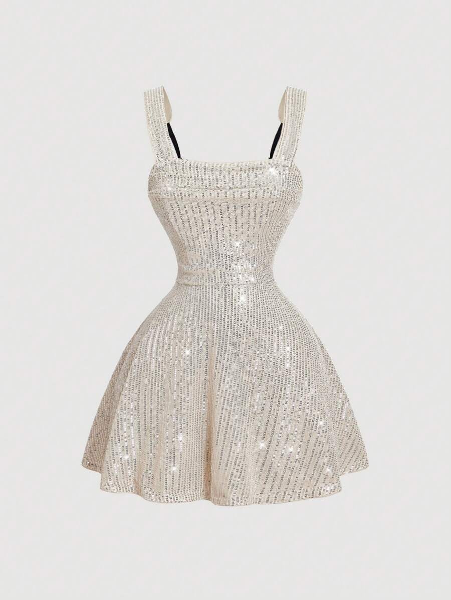 SHEIN MOD Women's Apricot Sequin Party Dress Sleeveless Short & Sparkly Fit-And-Flare Design Silver Sequin Dress,Summer Dresses For Women,Wedding Guest Dress Women,Birthday Dresses For Women, Women Dresses Elegant Gown,Rave Outfits Festival,Sequin Dress,Summer Outfit,Spring Outfit Women,Valentine's Day - Apricot - View 1