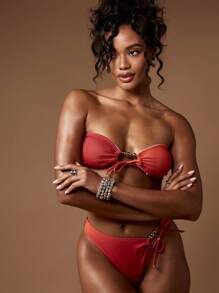 MISSGUIDED Bandeau Style Beach Bikini Top With Metal Ring Accent Pool Party Summer Beachwear Adjustable Side Tie Swim Top