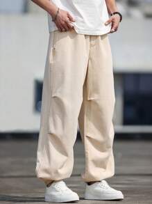 Claim Dot 男式褶皱口袋松紧腰宽松牛仔裤 - 薑色 - 查看 5