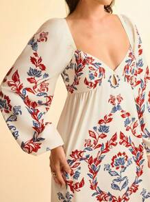 CAJUNI 女士度假休闲印花灯笼袖连衣裙 - 彩色 - 查看 4