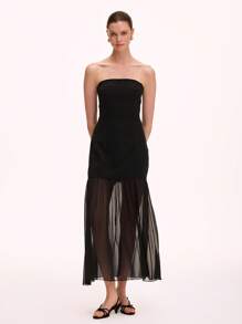 Chiquease Green Women's Simple Fitted Sleeveless Mesh Patchwork Dress - Black - View 5