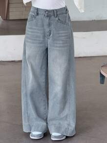 Dazy Kids Tween Girl Casual Distressed Wide Leg Jeans,Back To School Clothes,Fall Clothes - Medium Wash - View 4