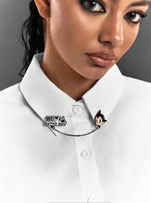 Astro Boy X SHEIN 3件锌合金徽章装饰胸针，纪念收藏礼物，黑色时尚字母 - 彩色 - 查看 3