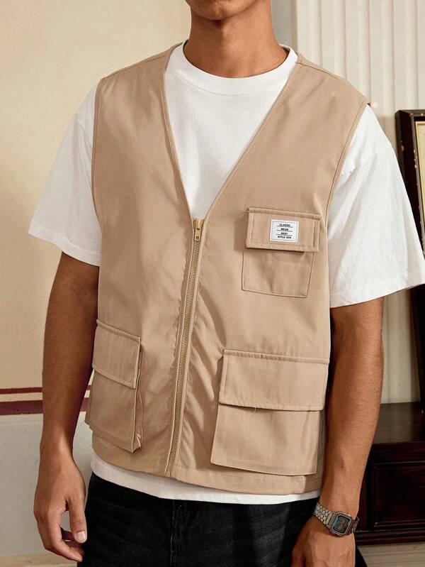 SWAVVY Chaleco de bolsillo con solapa de ajuste holgado para hombre (sin camiseta)
